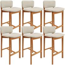 Kit 6 Banqueta Alta Para Cozinha Sala De Jantar Bar Dara L02 Linho Champagne - Lyam Decor