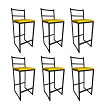 Kit 6 Banqueta Área de lazer Balcão Cozinha Alta Lisboa Assento Amarelo