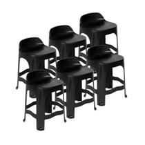 Kit 6 Banqueta Plástica Vila Real Preto com Encosto