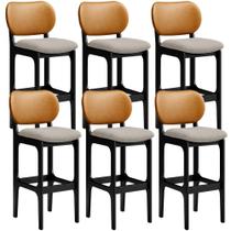 Kit 6 Banquetas Alta Bar Cozinha Jantar Betta L02 Preto material sintético Whisky Linho Bege - Lyam Decor Kit 6 Banquetas Alta Bar Cozinha Jantar Betta L02 Preto material sintético Whisky Linho Bege - Lyam Decor
