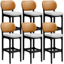 Kit 6 Banquetas Alta Bar Cozinha Jantar Betta L02 Preto material sintético Whisky Linho Cinza - Lyam Decor Kit 6 Banquetas Alta Bar Cozinha Jantar Betta L02 Preto material sintético Whisky Linho Cinza - Lyam Decor