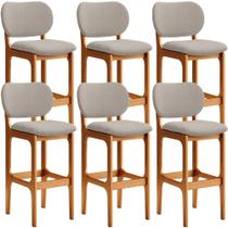 Kit 6 Banquetas Alta Bar Cozinha Sala Jantar Fixa Betta L02 Imbuia Linho Bege - Lyam Decor Kit 6 Banquetas Alta Bar Cozinha Sala Jantar Fixa Betta L02 Imbuia Linho Bege - Lyam Decor