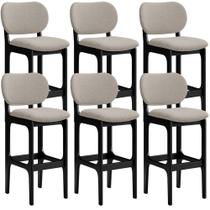 Kit 6 Banquetas Alta Bar Cozinha Sala Jantar Fixa Betta L02 Preto Linho Bege - Lyam Decor Kit 6 Banquetas Alta Bar Cozinha Sala Jantar Fixa Betta L02 Preto Linho Bege - Lyam Decor