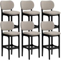 Kit 6 Banquetas Alta Bar Cozinha Sala Jantar Fixa Betta L02 Preto Linho Bege - Lyam Decor Kit 6 Banquetas Alta Bar Cozinha Sala Jantar Fixa Betta L02 Preto Linho Bege - Lyam Decor