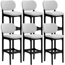 Kit 6 Banquetas Alta Bar Cozinha Sala Jantar Fixa Betta L02 Preto Linho Cinza - Lyam Decor Kit 6 Banquetas Alta Bar Cozinha Sala Jantar Fixa Betta L02 Preto Linho Cinza - Lyam Decor