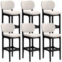 Kit 6 Banquetas Alta Bar Cozinha Sala Jantar Fixa Betta L02 Preto Linho Cru - Lyam Decor Kit 6 Banquetas Alta Bar Cozinha Sala Jantar Fixa Betta L02 Preto Linho Cru - Lyam Decor