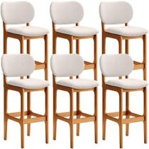 Kit 6 Banquetas Alta Betta Imbuia Linho Cru Kit 6 Banquetas Alta Betta Imbuia Linho Cru