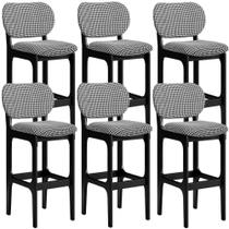 Kit 6 Banquetas Alta Betta Preto Suede Pied Poule Kit 6 Banquetas Alta Betta Preto Suede Pied Poule