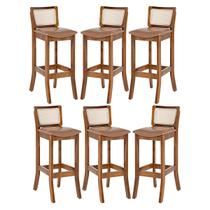 Kit 6 Banquetas Alta com Encosto Rattan Portugal Estofada Impermeável Caramelo L85 RMI