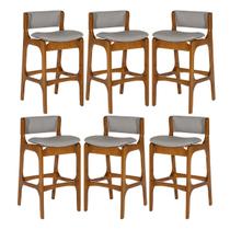 Kit 6 Banquetas Alta Ella em Madeira Estofada Facto Cinza Claro L96 RMI Kit 6 Banquetas Alta Ella em Madeira Estofada Facto Cinza Claro L96 RMI