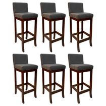 Kit 6 Banquetas Alta Estofada para Bancada Castanho Melody Suede Cinza