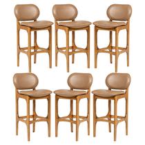 Kit 6 Banquetas Alta Estofada Rafine Madeira Castanho Tecido Impermeável Marrom Kit 6 Banquetas Alta Estofada Rafine Madeira Castanho Tecido Impermeável Marrom