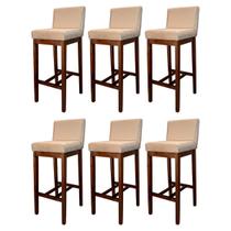 Kit 6 Banquetas Alta Lisboa Estofada Lisboa Madeira Capuccino Suede Bege CCS