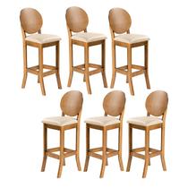 Kit 6 Banquetas Alta para Cozinha 113 x 36 Cm Florence Madeira Maciça Linho Bege M58 - RMI Kit 6 Banquetas Alta para Cozinha 113 x 36 Cm Florence Madeira Maciça Linho Bege M58 - RMI