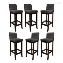 Kit 6 Banquetas Alta para Cozinha Nice em Madeira Maciça Matelassê Suede Cinza CCS