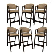 Kit 6 Banquetas Alta para Cozinha Ravena em Madeira Maciça Capuccino Sintético Bege CCS Kit 6 Banquetas Alta para Cozinha Ravena em Madeira Maciça Capuccino Sintético Bege CCS