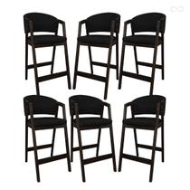 Kit 6 Banquetas Alta para Cozinha Ravena em Madeira Maciça Capuccino Sintético Preto CCS Kit 6 Banquetas Alta para Cozinha Ravena em Madeira Maciça Capuccino Sintético Preto CCS