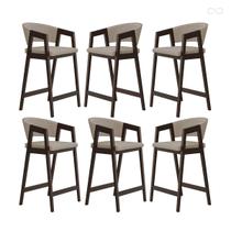 Kit 6 Banquetas Alta para Cozinha Ravena em Madeira Maciça Capuccino Suede Bege CCS Kit 6 Banquetas Alta para Cozinha Ravena em Madeira Maciça Capuccino Suede Bege CCS