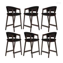 Kit 6 Banquetas Alta para Cozinha Ravena em Madeira Maciça Capuccino Suede Preto CCS