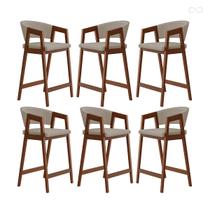 Kit 6 Banquetas Alta para Cozinha Ravena em Madeira Maciça Pinhão Suede Bege CCS Kit 6 Banquetas Alta para Cozinha Ravena em Madeira Maciça Pinhão Suede Bege CCS