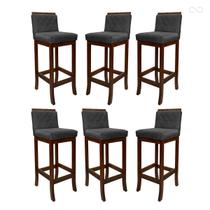Kit 6 Banquetas Alta para Ilha de Cozinha Nice Madeira Castanho Matelassê Suede Cinza CCS