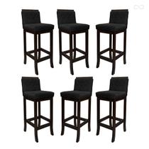 Kit 6 Banquetas Altade Madeira Maciça Nice com Encosto Matelassê Suede Preto CCS