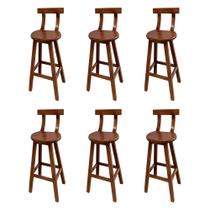 Kit 6 Banquetas Altas de Madeira Premium com Encosto Girafa Imbuia