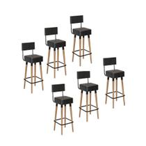 Kit 6 Banquetas Altas Estofadas Florença Preta - Adz Kit 6 Banquetas Altas Estofadas Florença Preta - Adz