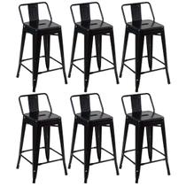 Kit 6 Banquetas Altas Industriais Pretas em Aço 76cm com Encosto Modelo Iron Tolix Kit 6 Banquetas Altas Industriais Pretas em Aço 76cm com Encosto Modelo Iron Tolix