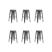 Kit 6 Banquetas Altas Iron Preta Aço Rivatti