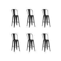 Kit 6 Banquetas Altas Iron Preta com Encosto Aço Kit 6 Banquetas Altas Iron Preta com Encosto Aço