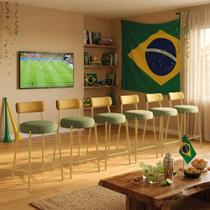 Kit 6 Banquetas Altas Londres Napoli Hidrorepelente Base Aço Dourado D'Rossi Kit 6 Banquetas Altas Londres Napoli Hidrorepelente Base Aço Dourado D'Rossi