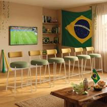 Kit 6 Banquetas Altas Londres Napoli Hidrorepelente com Encosto Verde e Amarelo D'Rossi Kit 6 Banquetas Altas Londres Napoli Hidrorepelente com Encosto Verde e Amarelo D'Rossi