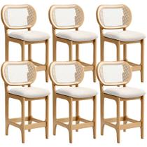 Kit 6 Banquetas Baixa Bar Cozinha Sala de Jantar Betta L02 Mel Tela Linho Cru - Lyam Decor Kit 6 Banquetas Baixa Bar Cozinha Sala de Jantar Betta L02 Mel Tela Linho Cru - Lyam Decor