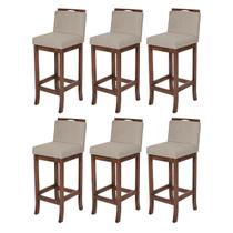 Kit 6 Banquetas Bancada Cozinha Turim Madeira Capuccino Suede Bege CCS