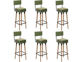 Kit 6 Banquetas Banco Alto Barcelona material sintético Bar Cozinha Pés Madeira Mz Decor