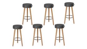 Kit 6 Banquetas Banco Alto Londres Couro Preto Bar Cozinha Pés Madeira Ms Decor Kit 6 Banquetas Banco Alto Londres Couro Preto Bar Cozinha Pés Madeira Ms Decor