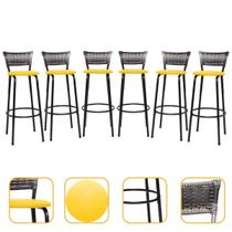 Kit 6 Banquetas Bancos Alto Para Cozinha Bancada Area Gourmet Bistro Bar Com Encosto Itagold