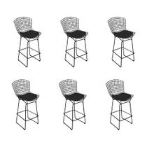 Kit 6 Banquetas Bertoia Preta D80 com Assento Preto Kit 6 Banquetas Bertoia Preta D80 com Assento Preto