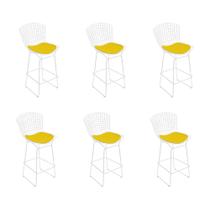 Kit 6 Banquetas Bistrô Bertoia Branca D80 com Assento Amarelo Kit 6 Banquetas Bistrô Bertoia Branca D80 com Assento Amarelo