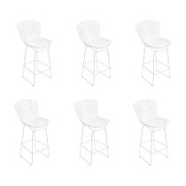 Kit 6 Banquetas Bistrô Bertoia Branca D80 com Assento Branco Kit 6 Banquetas Bistrô Bertoia Branca D80 com Assento Branco