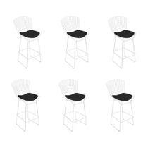 Kit 6 Banquetas Bistrô Bertoia Branca D80 com Assento Preto Kit 6 Banquetas Bistrô Bertoia Branca D80 com Assento Preto