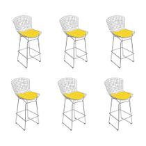 Kit 6 Banquetas Bistrô Bertoia Cromada D80 com Assento Sintético Amarelo Kit 6 Banquetas Bistrô Bertoia Cromada D80 com Assento Sintético Amarelo
