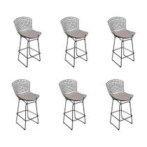 Kit 6 Banquetas Bistrô Bertoia Preta D80 com Assento Bege Kit 6 Banquetas Bistrô Bertoia Preta D80 com Assento Bege