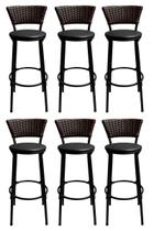 Kit 6 Banquetas Bistro Cuba Aço Preto Junco Sintético Marrom Assento Preto Kit 6 Banquetas Bistro Cuba Aço Preto Junco Sintético Marrom Assento Preto