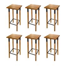Kit 6 Banquetas Bistro Industrial Colors Ferro e Madeira Maciça - Preta Kit 6 Banquetas Bistro Industrial Colors Ferro e Madeira Maciça - Preta