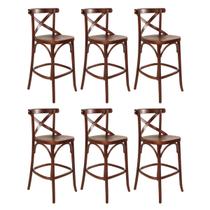 Kit 6 Banquetas com Encosto Alta Vittória X 104 Cm Madeira Maciça Pinhão CCS