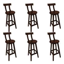 Kit 6 Banquetas Girafa Altas Madeira com Encosto para Bar Cozinha Área Gourmet Imbuia Mega Madeira Kit 6 Banquetas Girafa Altas Madeira com Encosto para Bar Cozinha Área Gourmet Imbuia Mega Madeira
