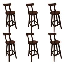 Kit 6 Banquetas Girafa Altas Madeira com Encosto Reforçado para Bar Cozinha Área Gourmet - Imbuia