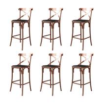 Kit 6 Banquetas Katrina com Encosto em Aço Cobre Assento em Corano para Bancada de Cozinha - Preto Kit 6 Banquetas Katrina com Encosto em Aço Cobre Assento em Corano para Bancada de Cozinha - Preto